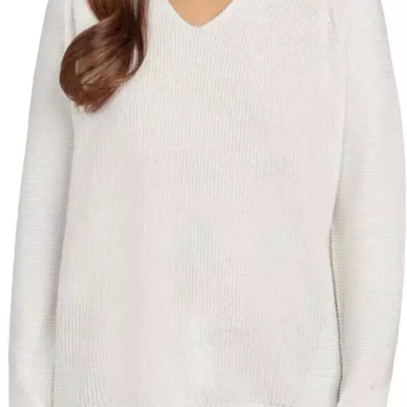 Matty M Women's Plus Size 2X Ivory Rib Stitch V Neck Sweater NWT - Picture 1 of 6